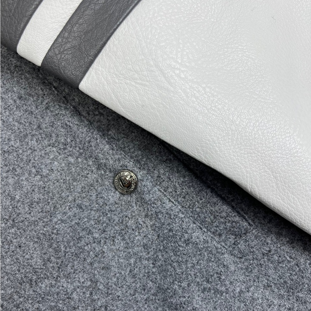 Thom Browne Gray Wool Bomber Jacket with White Leather Sleeves - Picture 7 of 11